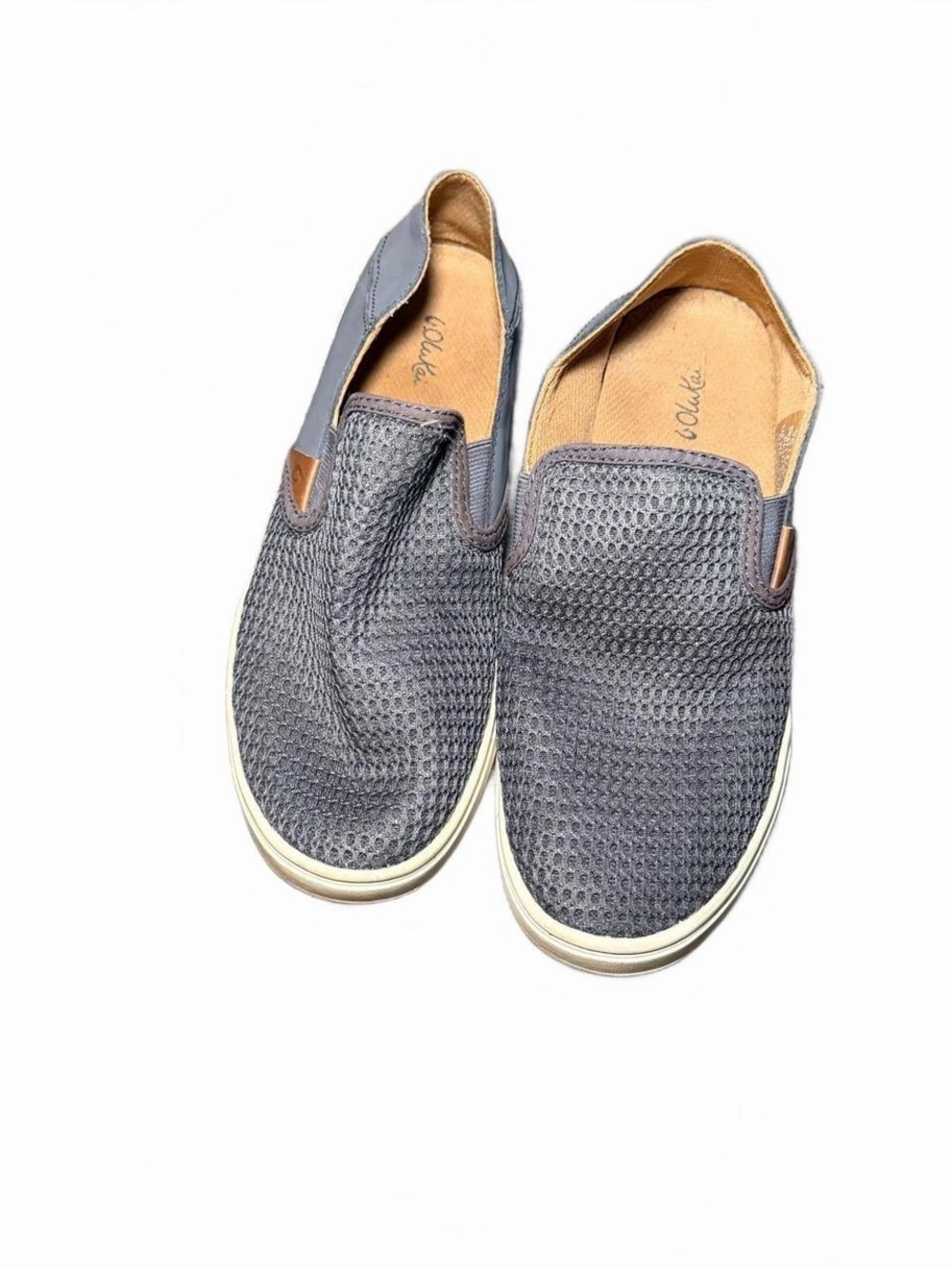 Olukai women’s  Slip-On Mesh Loafers in Grey with Tan Accents